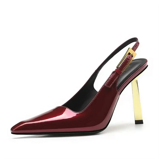 Unbranded High Heels Patent Slingback Pointed-Toe Gold Stiletto Heel product detail image 1