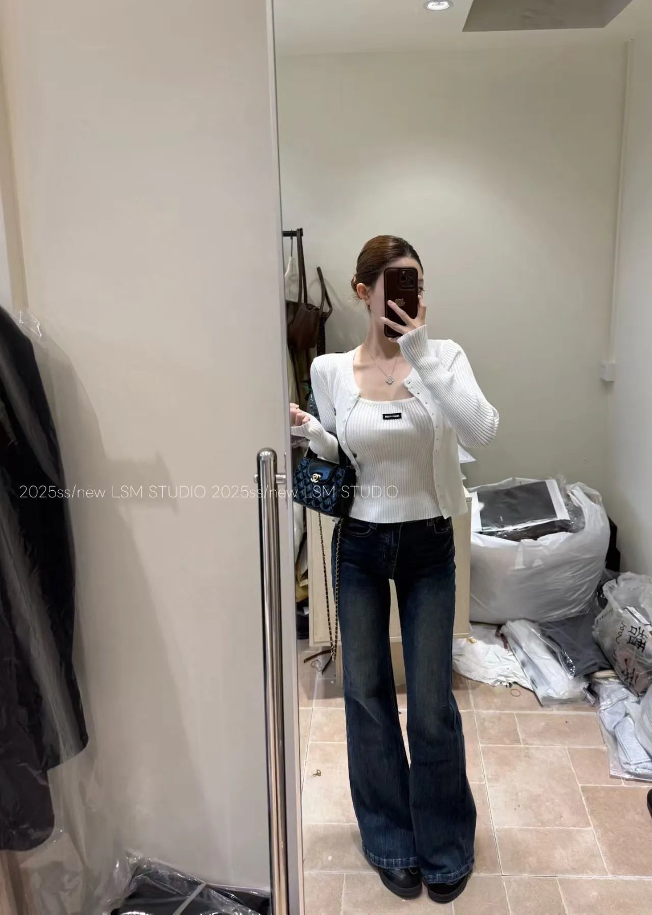 Miu Miu Ribbed Knit Cardigan and Camisole Set White - 8