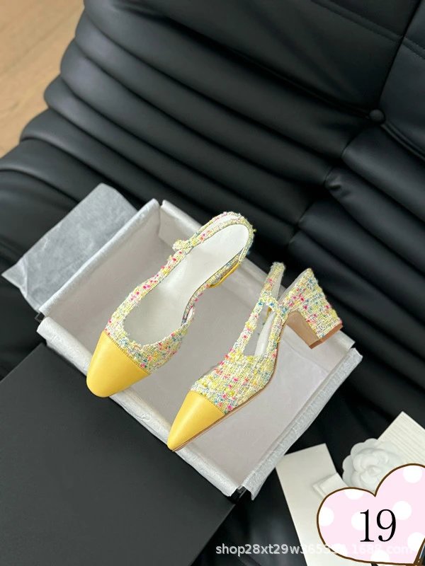 Chanel-inspired Tweed Slingback Block Heels Pink Tip - 19