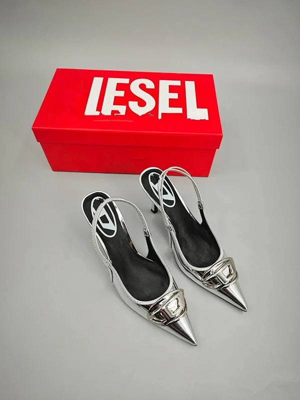 Unbranded High Heels Silver pointed-toe slingback stiletto with metal buckle detail product detail image 4