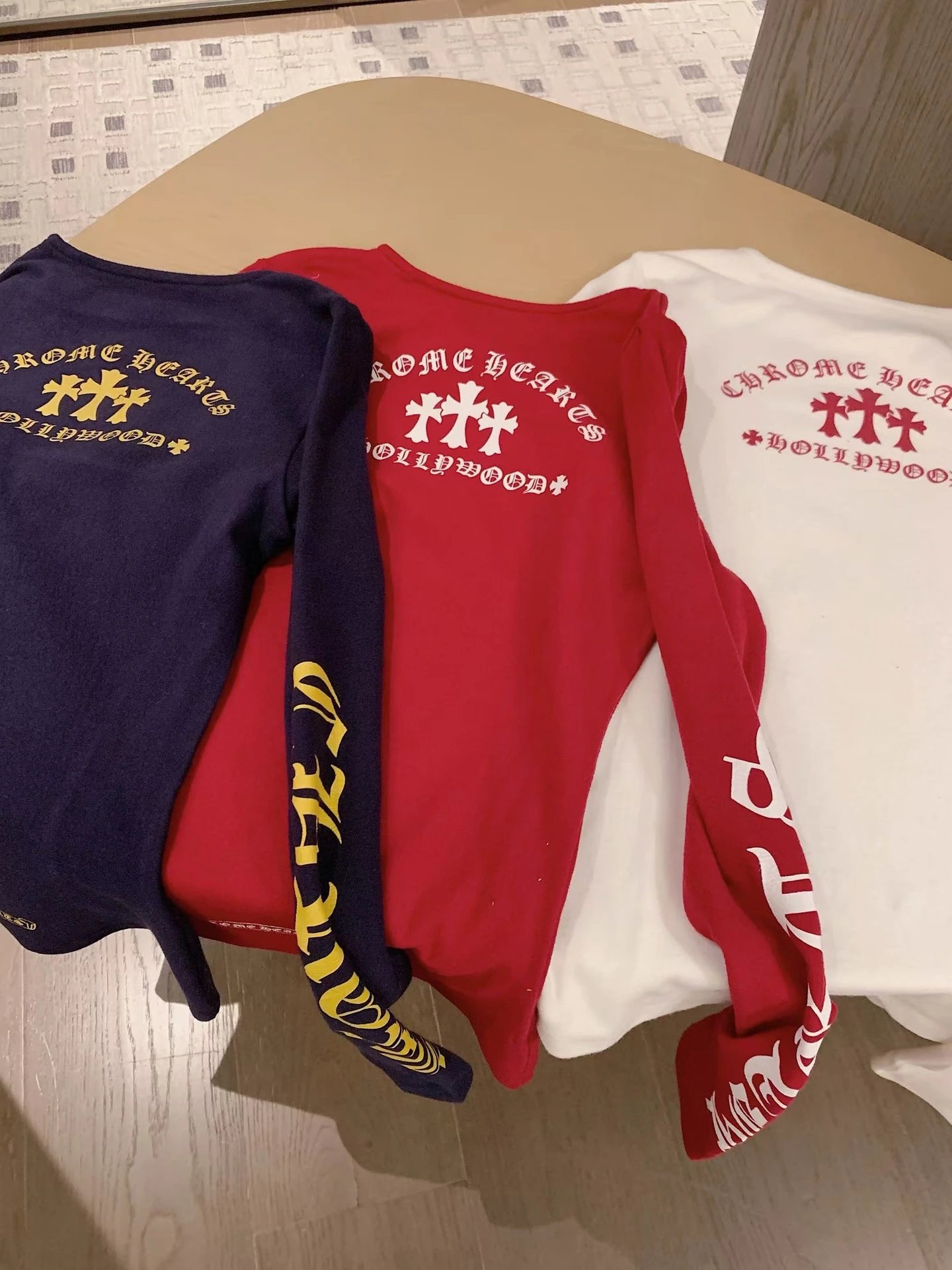 Chrome Hearts Hollywood Cross Long-Sleeve T-Shirt in Navy, Red, and White - 5