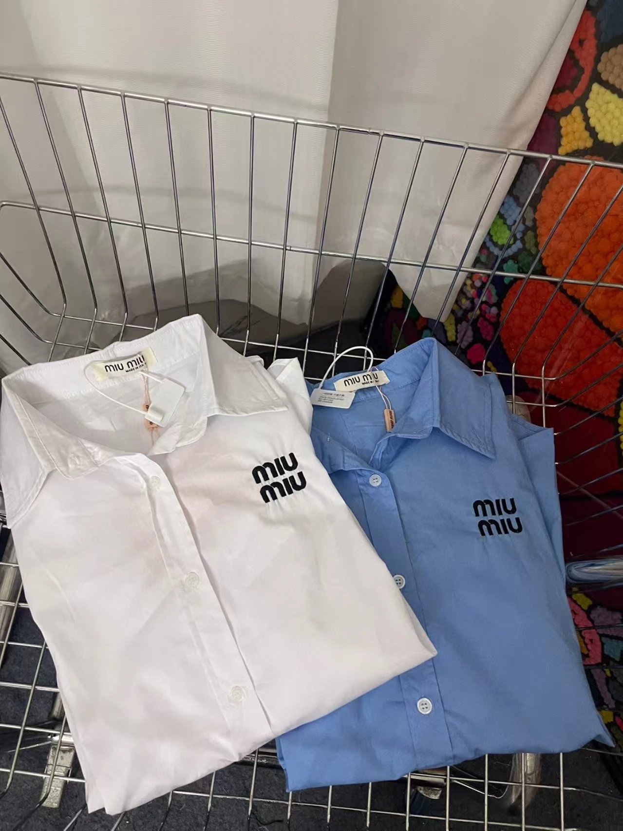 Miu Miu Logo-Embroidered Light Blue Shirt - 4