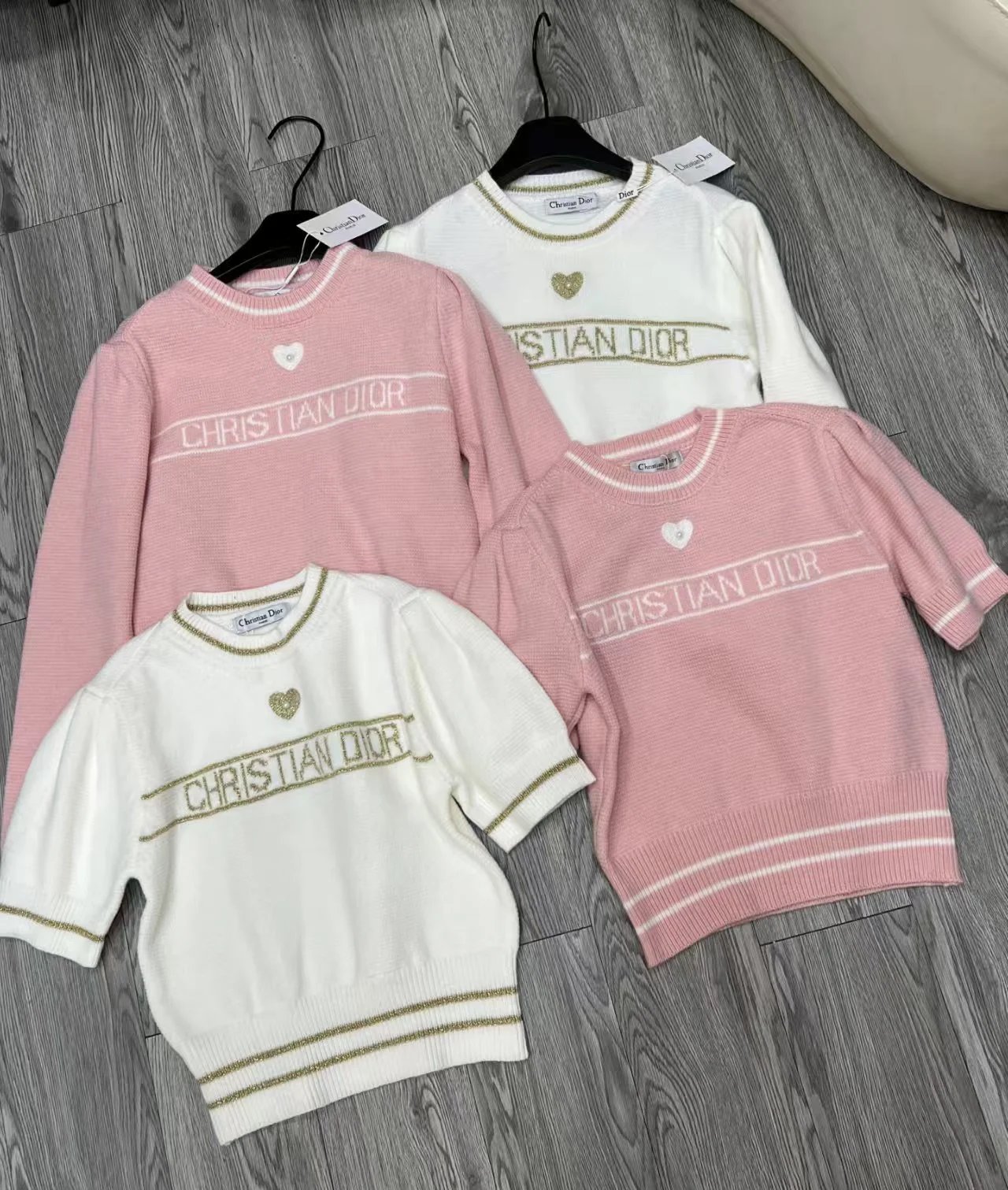 Dior Kids Logo Knit Sweater in Pink and White - 4
