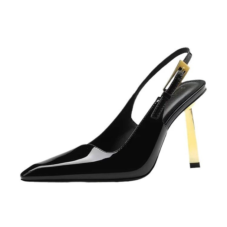 Unbranded High Heels Patent Slingback Pointed-Toe Gold Stiletto Heel image 5