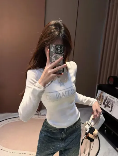 Digital Pionker Sheer Embroidered Logo Long Sleeve Top in White - 7