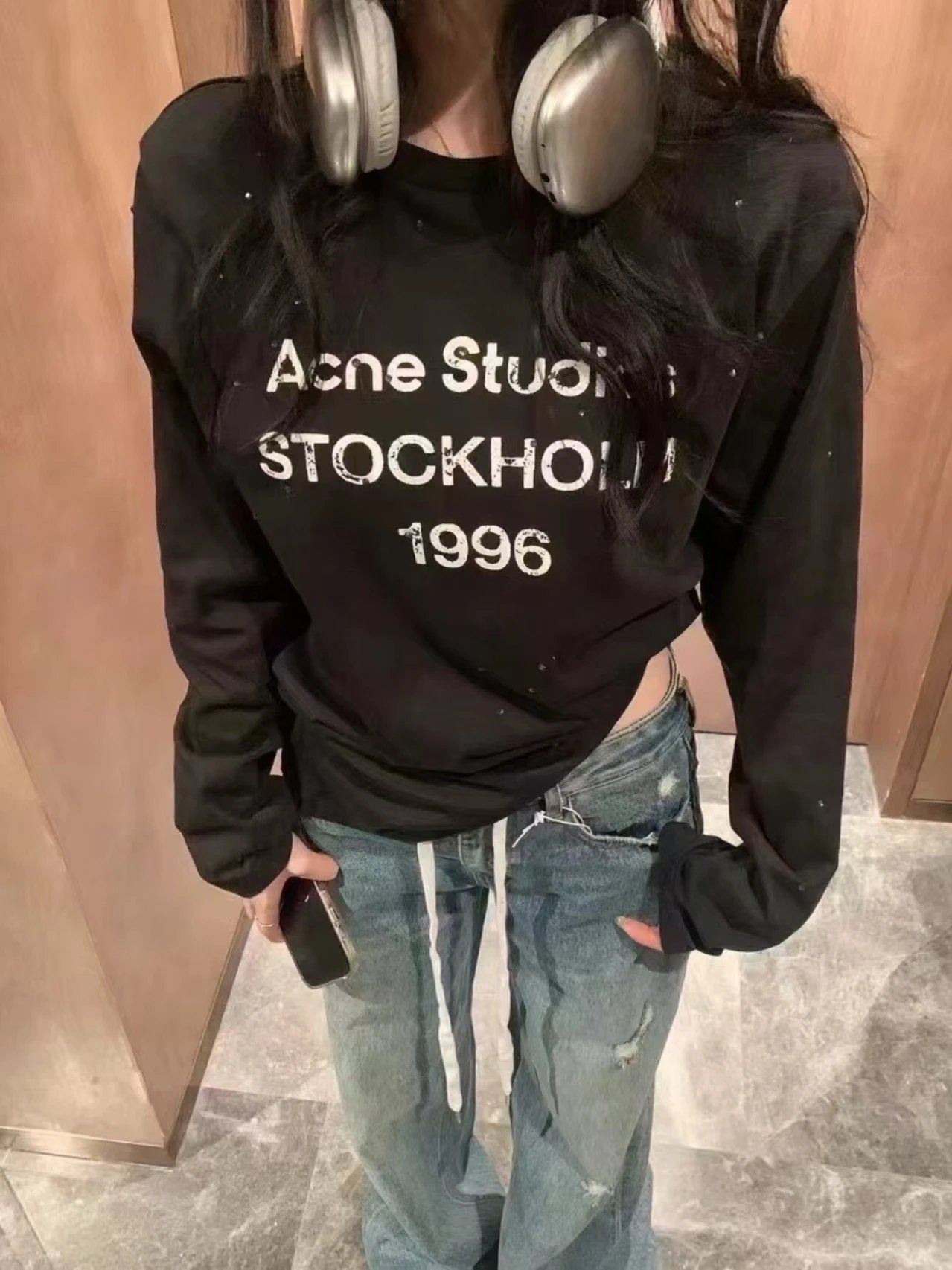 Acne Studios Stockholm 1996 Black Distressed Graphic Hoodie - 6