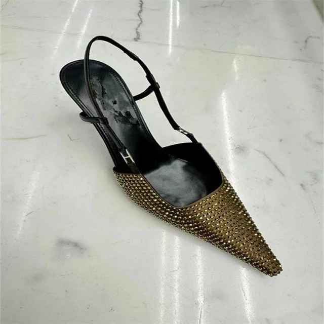 Unbranded High Heels Rhinestone Pointed-Toe Slingback Pumps product detail image 6