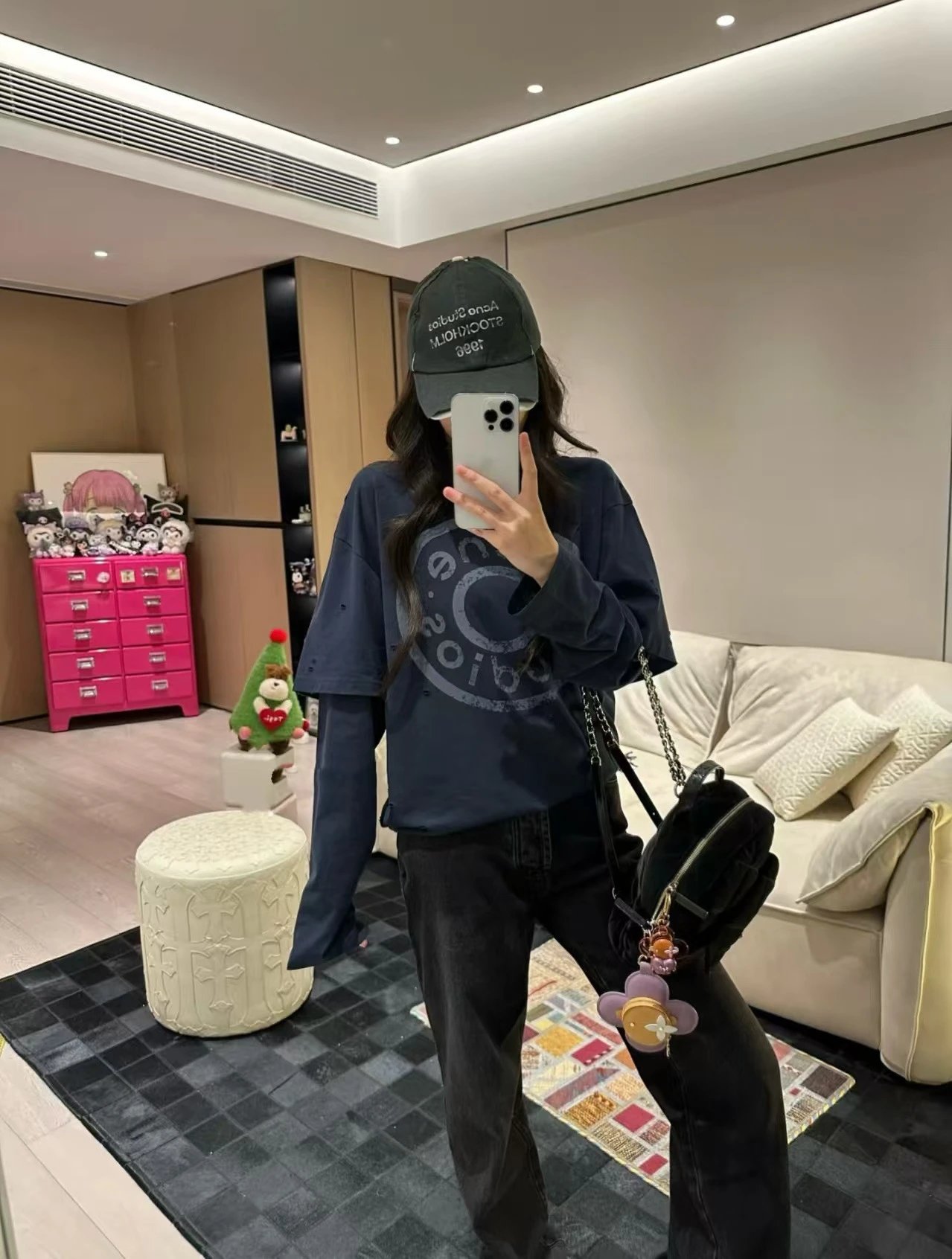 GRA Graphic Print Oversized T-Shirt Navy - 9