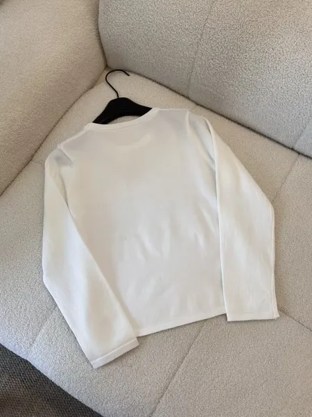 Digital Pionker Sheer Embroidered Logo Long Sleeve Top in White - 5