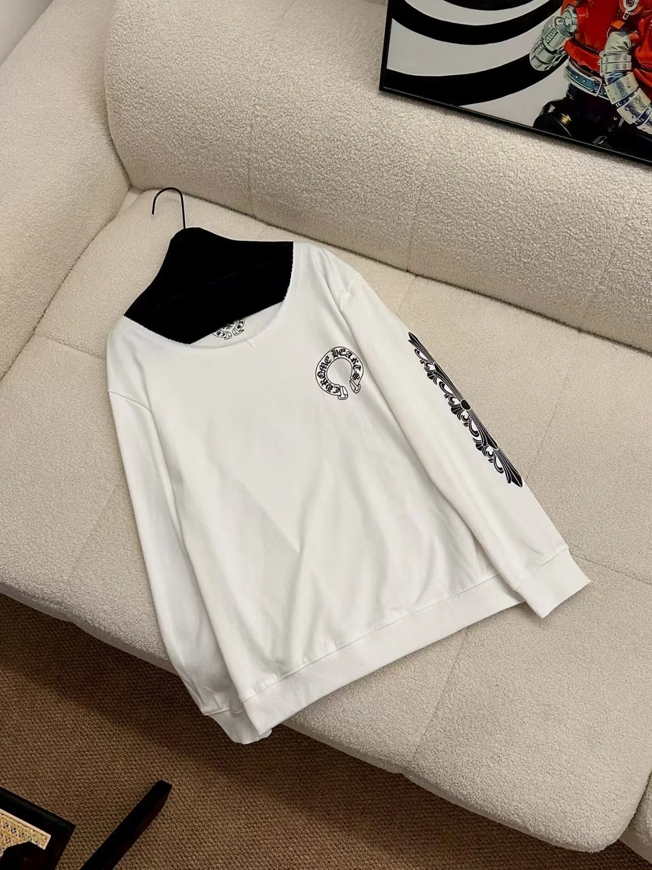 Chrome Hearts Off-Shoulder Sweatshirt White with Horseshoe Logo Hoodie - 3