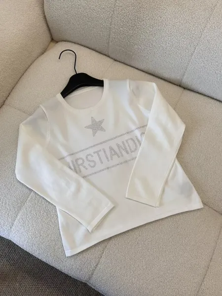 Digital Pionker Sheer Embroidered Logo Long Sleeve Top in White - 6