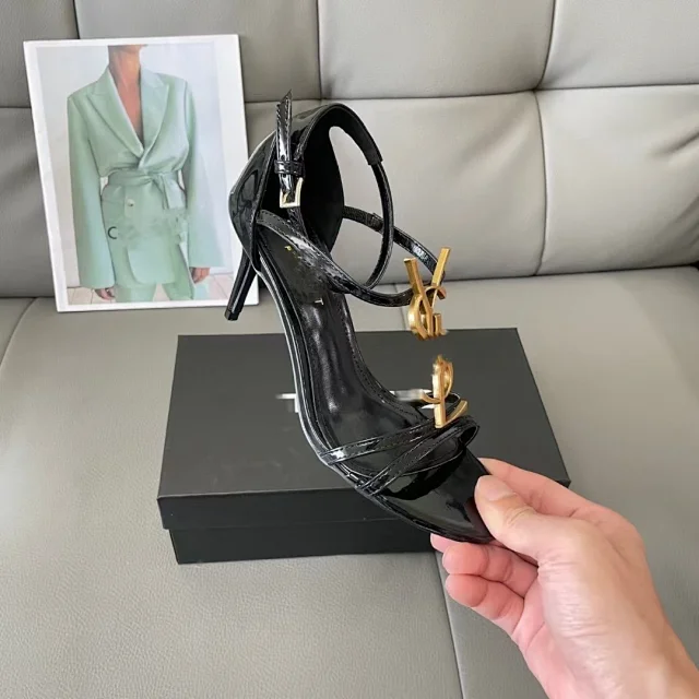Saint Laurent High Heels Pointed-Toe Patent Leather Logo Mules product detail image 6