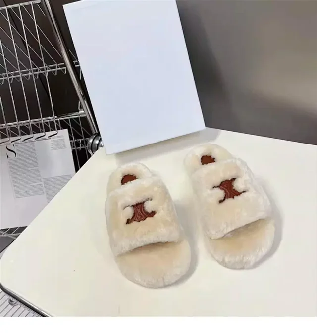 Celine Slippers Triomphe Logo Faux-Fur Slide product detail image 7