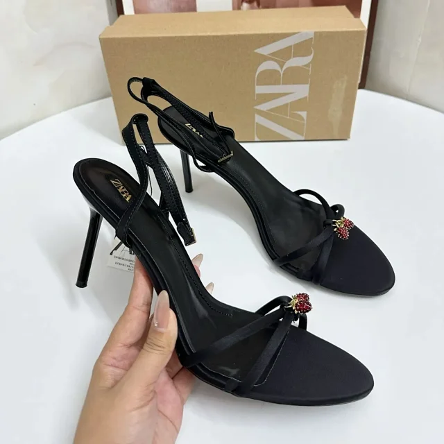 Zara High Heels Slingback stiletto sandals with cherry charm product detail image 4