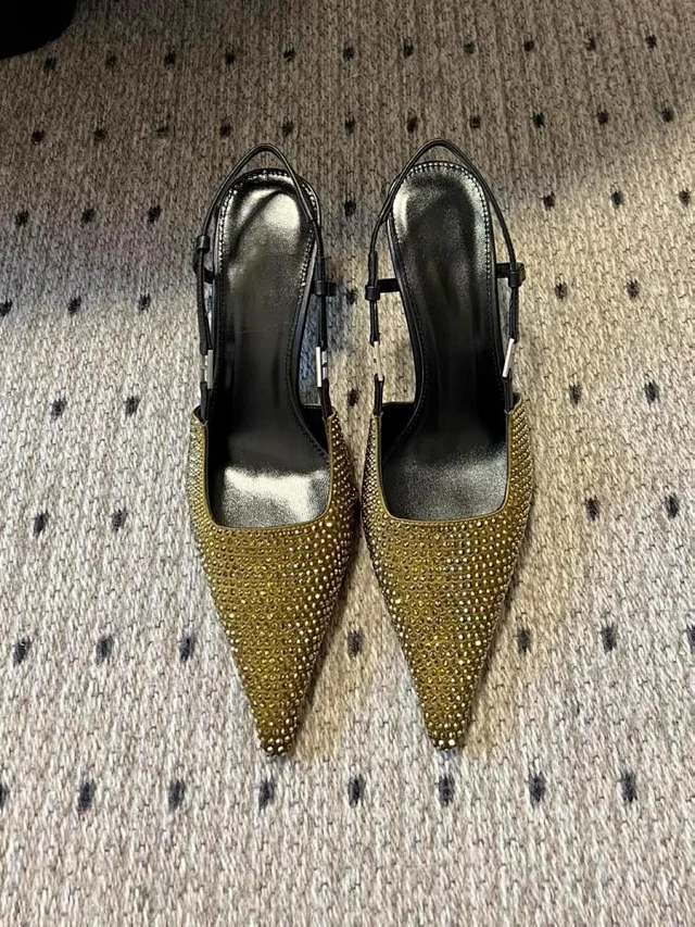 Unbranded High Heels Rhinestone Pointed-Toe Slingback Pumps product detail image 3