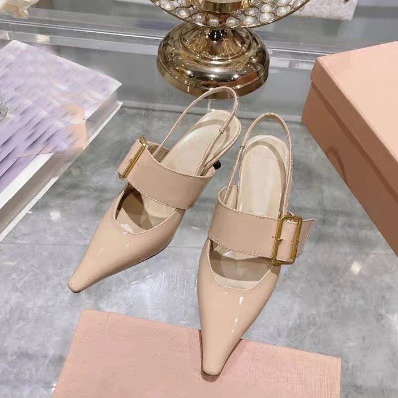 Unbranded High Heels Patent Pointed-Toe Slingback Buckle image 3