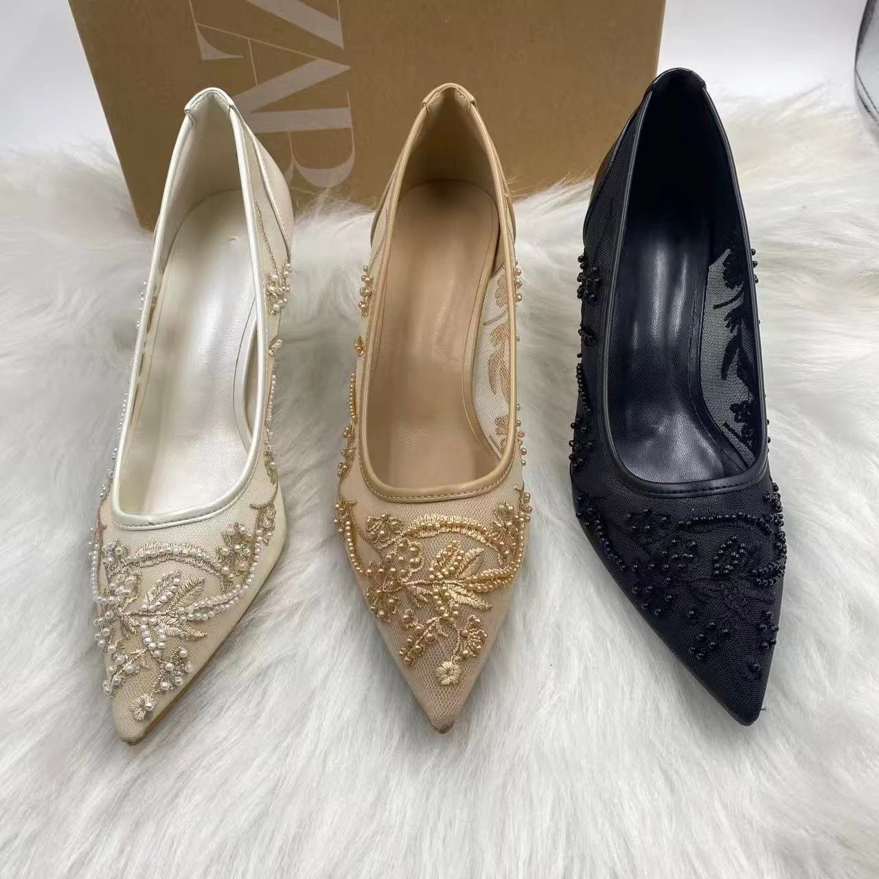 Zara Embellished Pointed-Toe Pumps in Silver, Gold, Ivory, Beige, Black, and Burgundy - 2