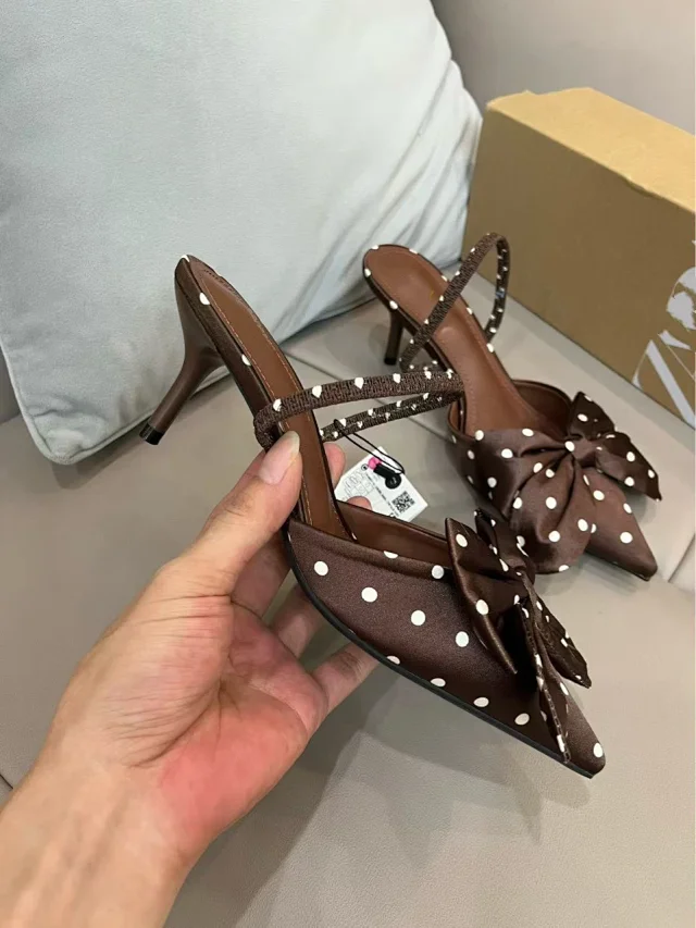 Unbranded High Heels Pointed-Toe Polka Dot Bow Slingback product detail image 3