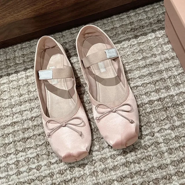 Unbranded Casual Shoes Satin Mary Jane Ballet Flats with Bow and Split Toe product detail image 5