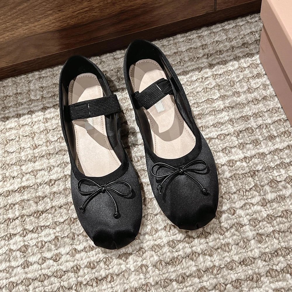 Prada Ballerina Flats Pink Satin Bow Detail Shoes - 2