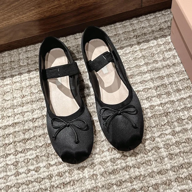 Unbranded Casual Shoes Satin Mary Jane Ballet Flats with Bow and Split Toe product detail image 1