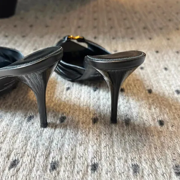 Saint Laurent Tribute Mule Black Leather Heels - 9