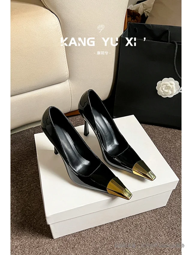 Unbranded High Heels Stiletto Pumps with Gold Metal Toe Caps product detail image 5