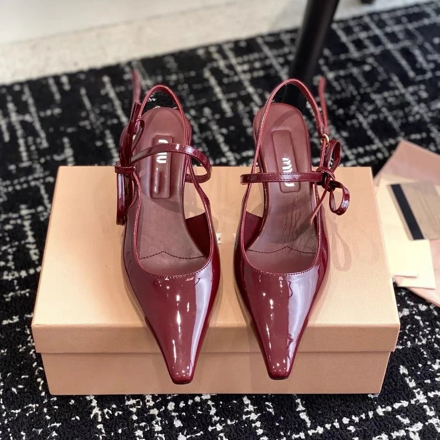 Unbranded High Heels Pointed-Toe Patent Slingback Bow image 4