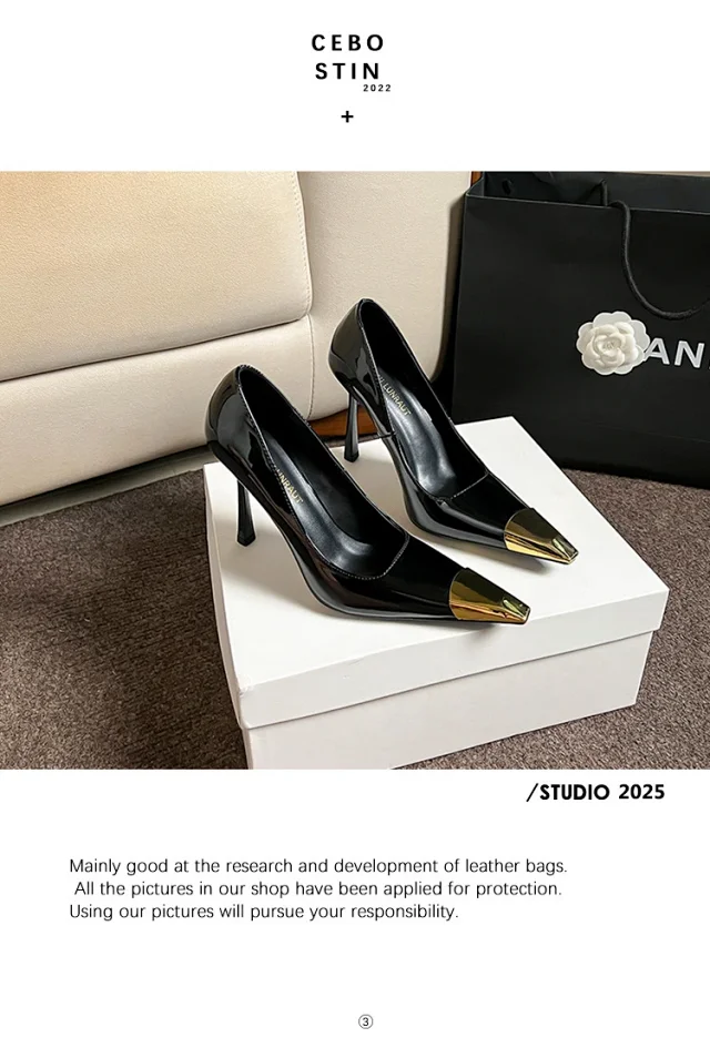 Unbranded High Heels Stiletto Pumps with Gold Metal Toe Caps product detail image 21