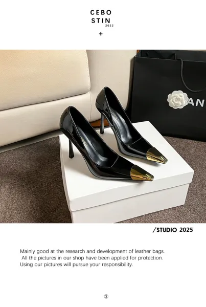 Tiberium Paris Pointed-Toe Stiletto Heel with Gold Cap Black Heels - 22