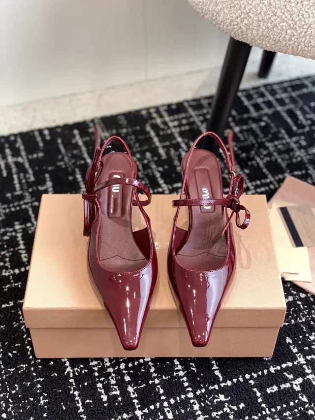 Unbranded High Heels Pointed-Toe Patent Slingback Bow product detail image 4
