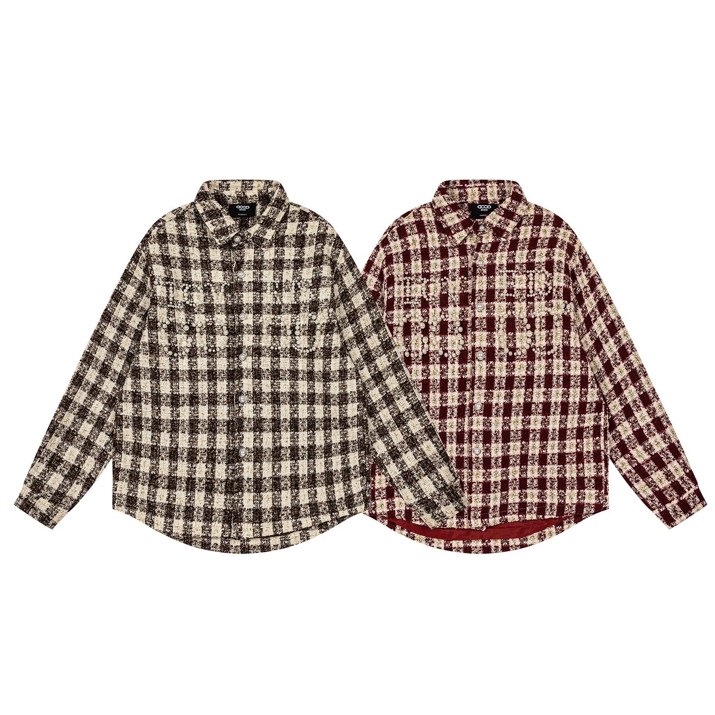 GRA Love Is Good Pearl-Embroidered Plaid Shirt Blue Beige - 6