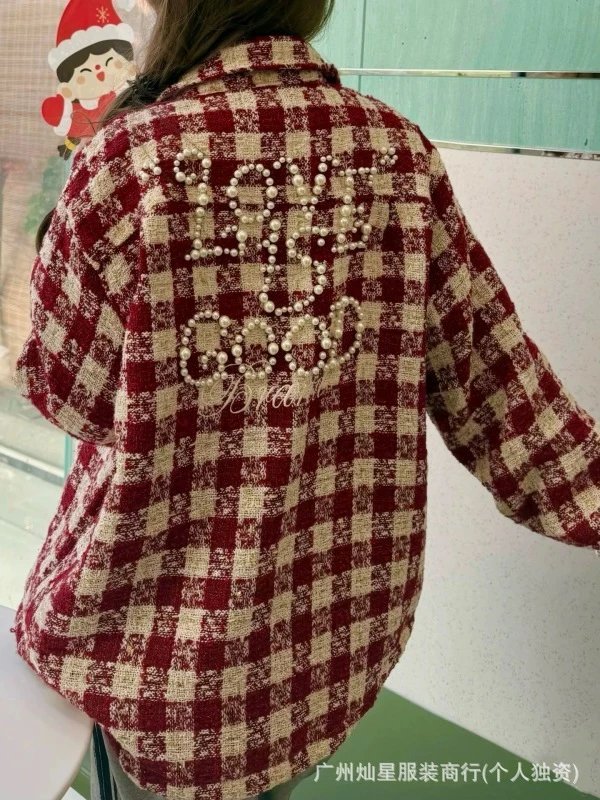 GRA Love Is Good Pearl-Embroidered Plaid Shirt Blue Beige - 27