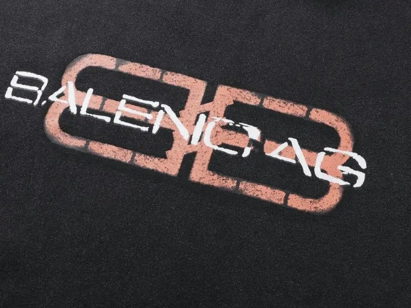 Balenciaga Distressed Logo Hoodie Black - 8