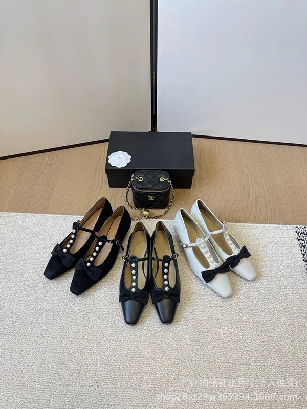 Chanel-inspired Pearl Bow Flat Beige Leather Mary Jane Shoes - 2