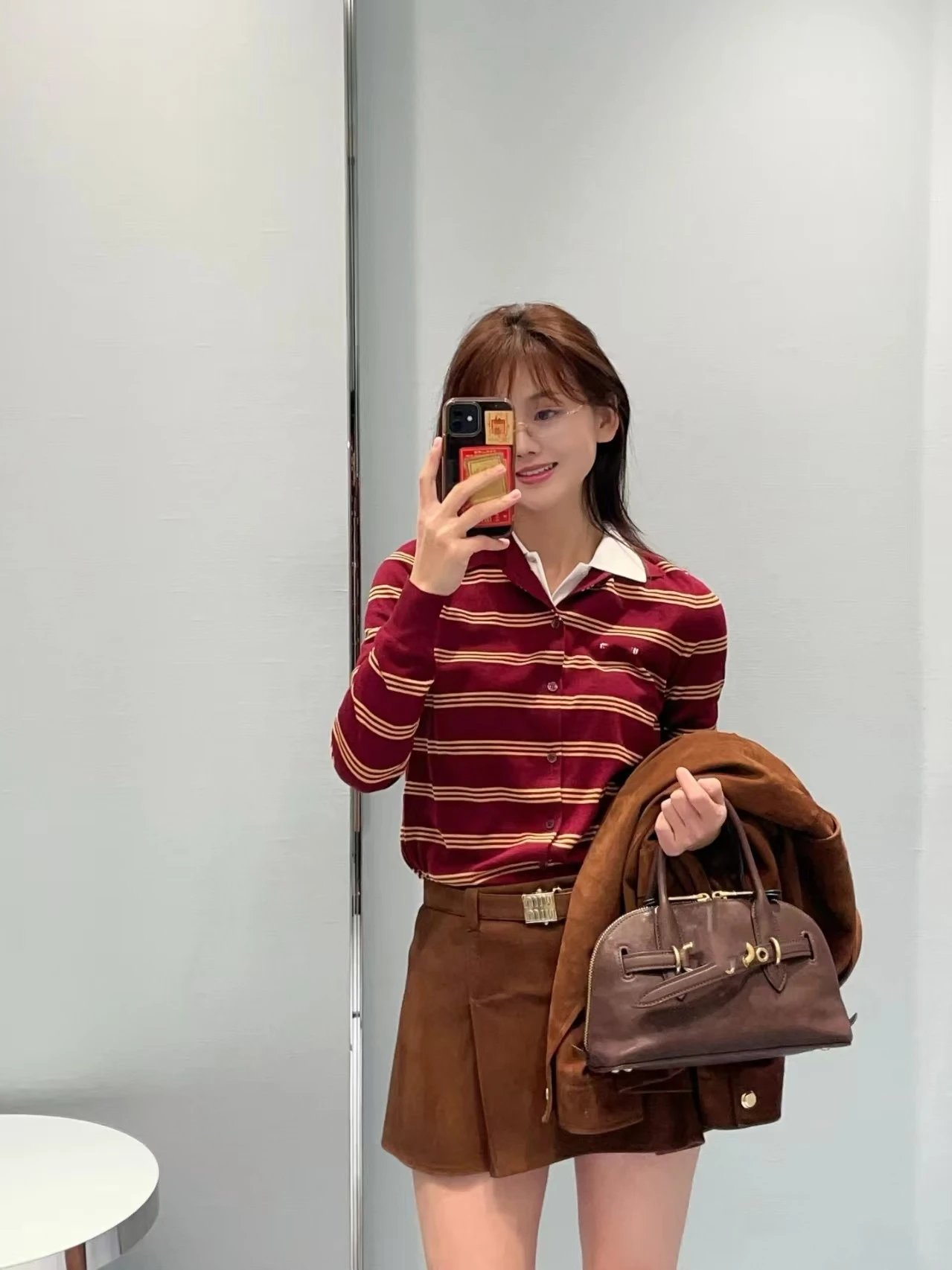 Miu Miu Striped Knit Polo Shirt Burgundy - 7