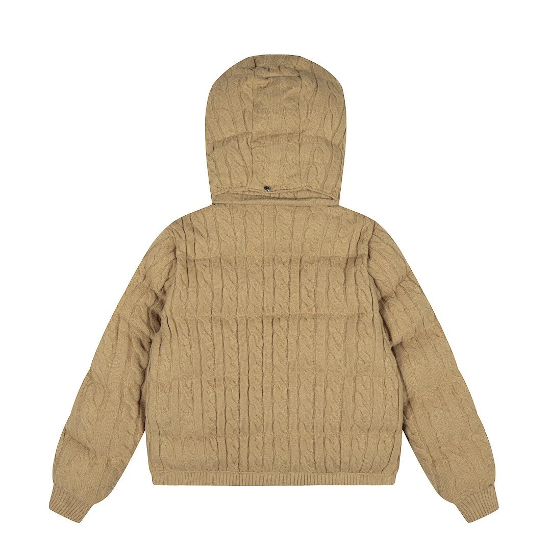 Ralph Lauren Cable Knit Puffer Hoodie Gray Outerwear - 8