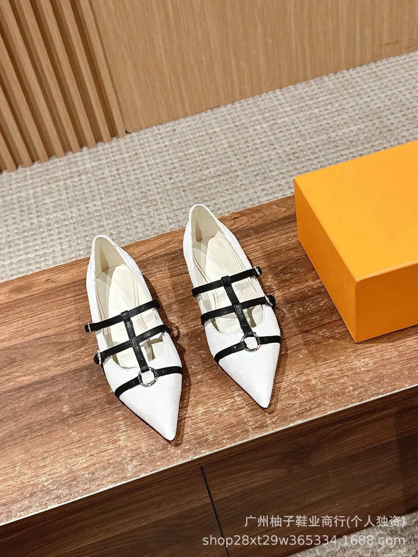 Black Pointed-Toe Mary Jane Flats with Double Strap and Ring Buckle - 3