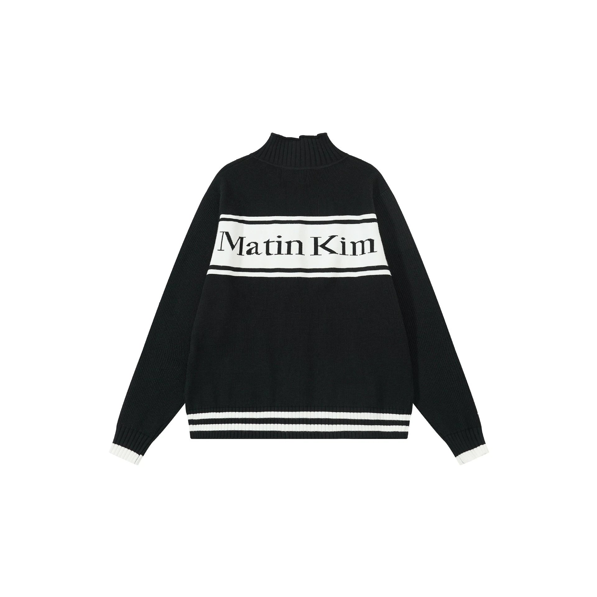 Matin Kim Logo Stripe Turtleneck Sweater Black - 14