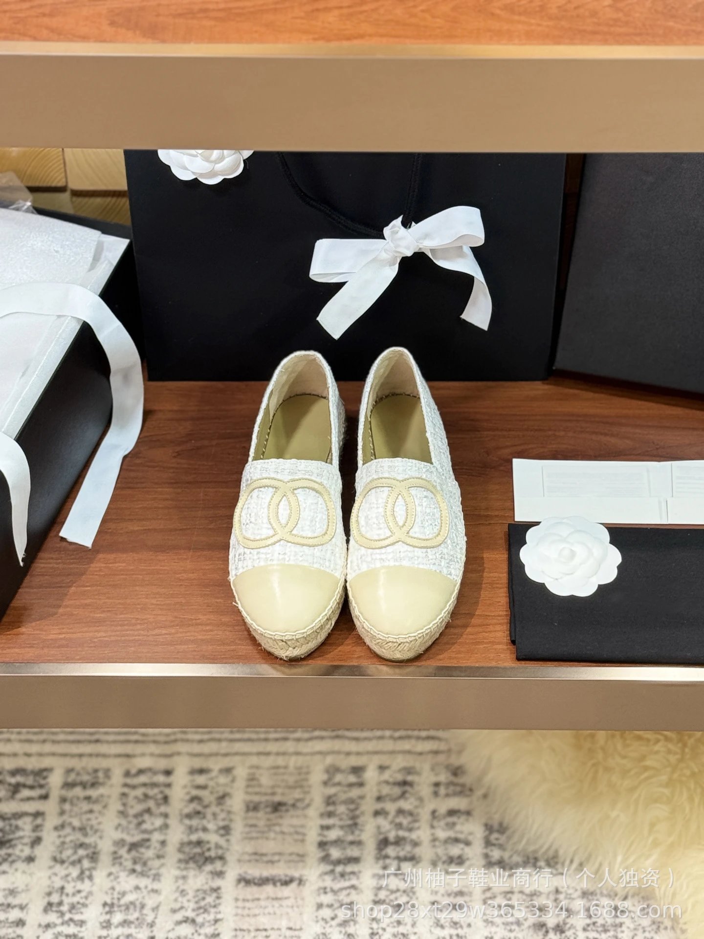 Chanel CC Logo Tweed Espadrille Loafers Gold Toe Women's Casual Shoes - 25