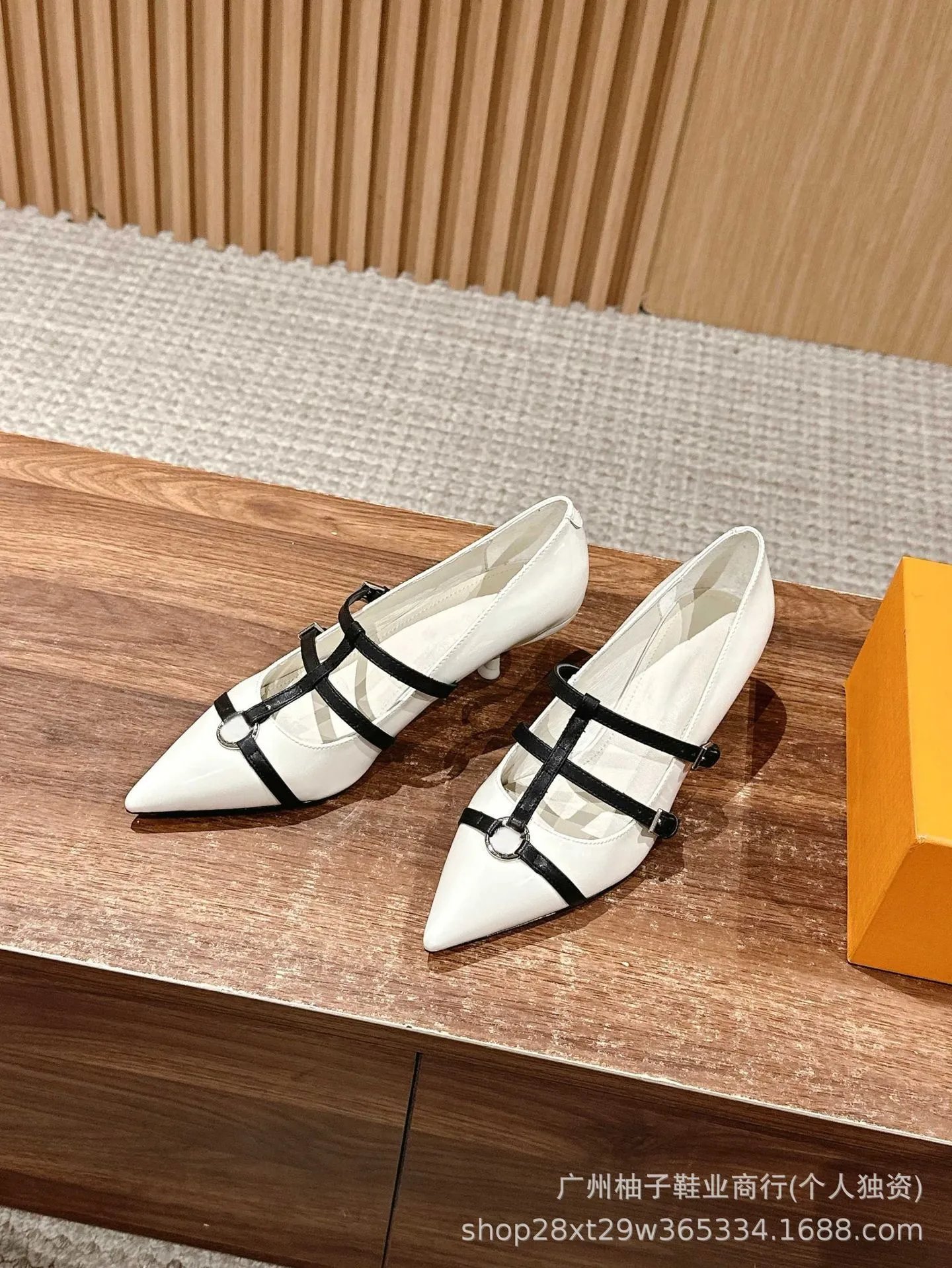 Black Pointed-Toe Mary Jane Flats with Double Strap and Ring Buckle - 23