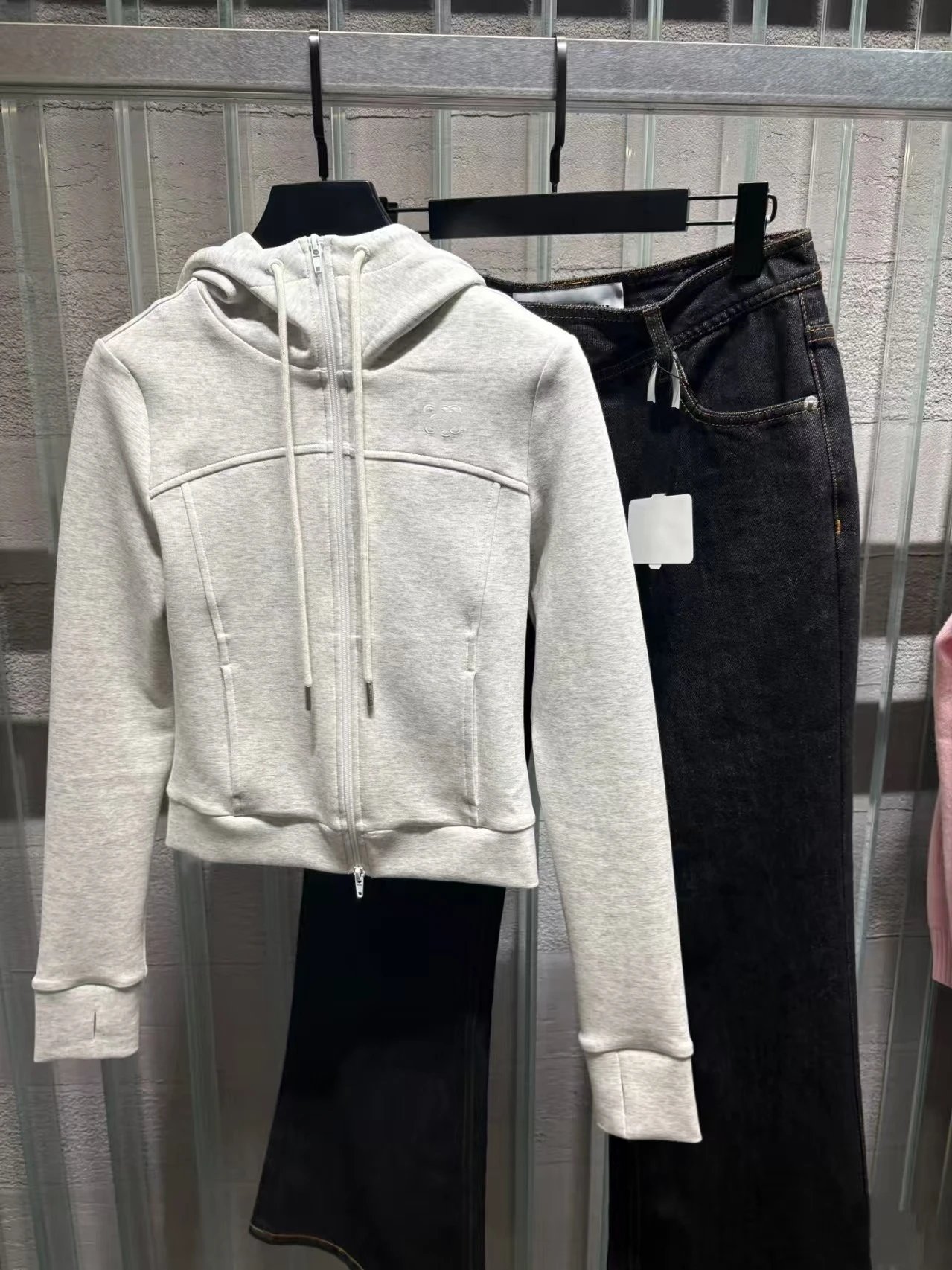 MMY Cropped Zip-Up Hoodie Light Gray Hoodie - 3