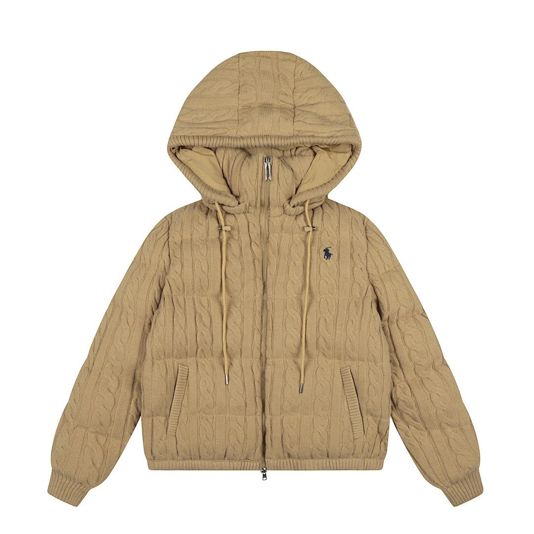 Ralph Lauren Cable Knit Puffer Hoodie Gray Outerwear - 7