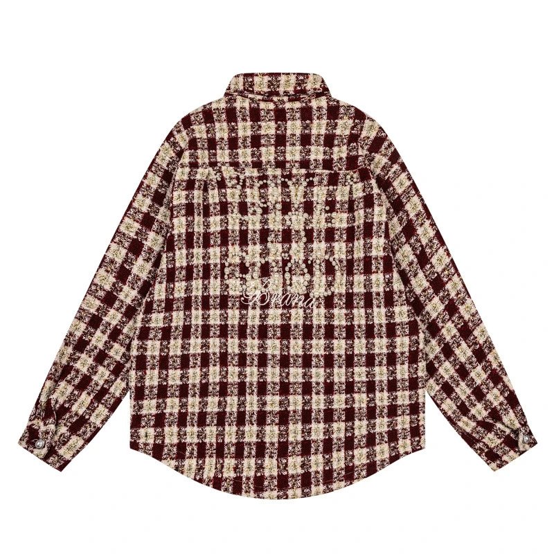 GRA Love Is Good Pearl-Embroidered Plaid Shirt Blue Beige - 7