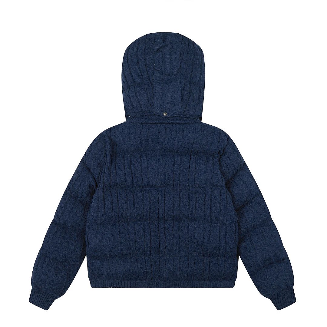 Ralph Lauren Cable Knit Puffer Hoodie Gray Outerwear - 20