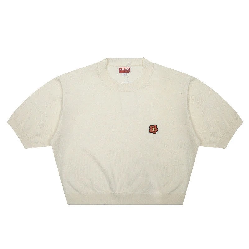 Kenzo Flower Embroidered Cropped Knit Top Black - 9
