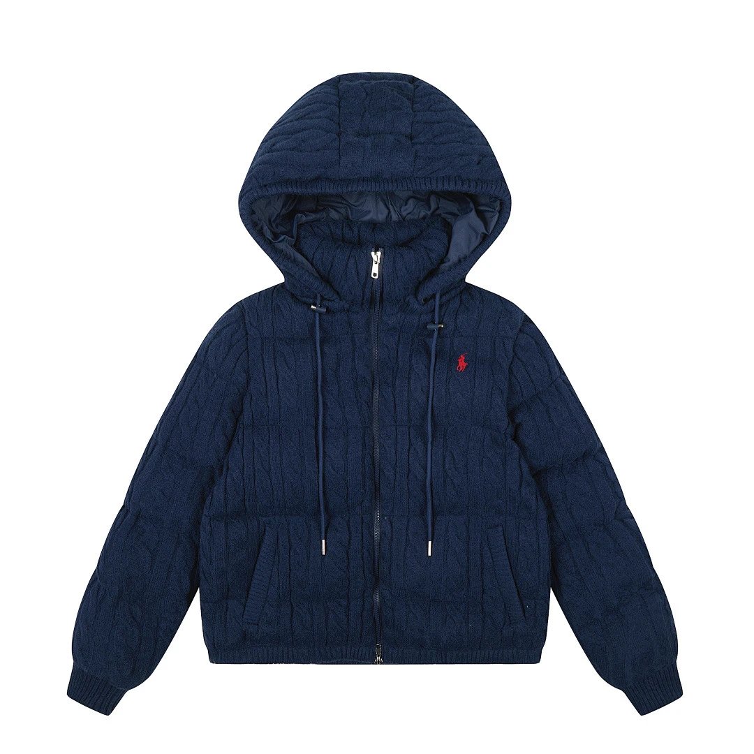 Ralph Lauren Cable Knit Puffer Hoodie Gray Outerwear - 21