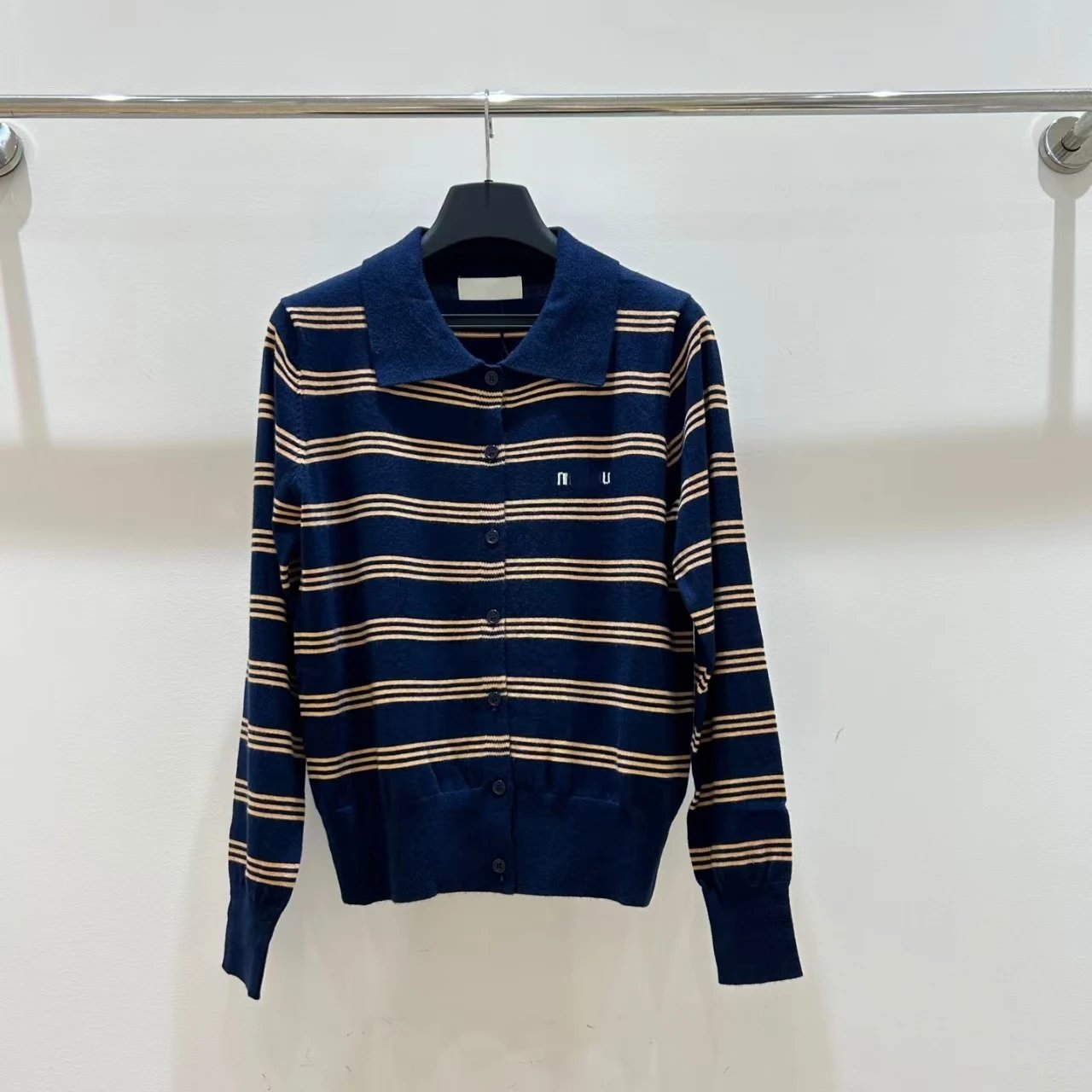 Miu Miu Striped Knit Polo Shirt Burgundy - 4