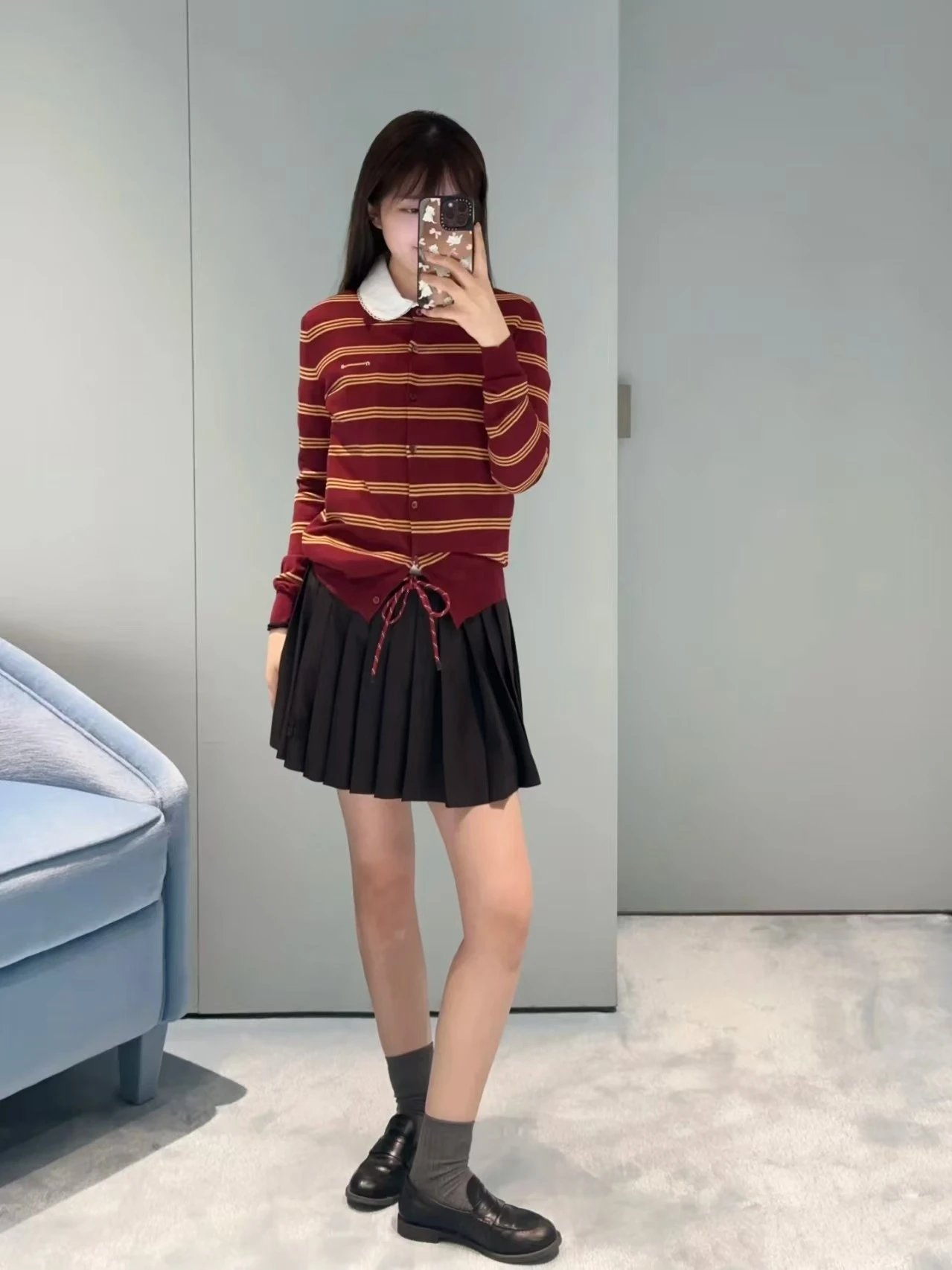 Miu Miu Striped Knit Polo Shirt Burgundy - 6