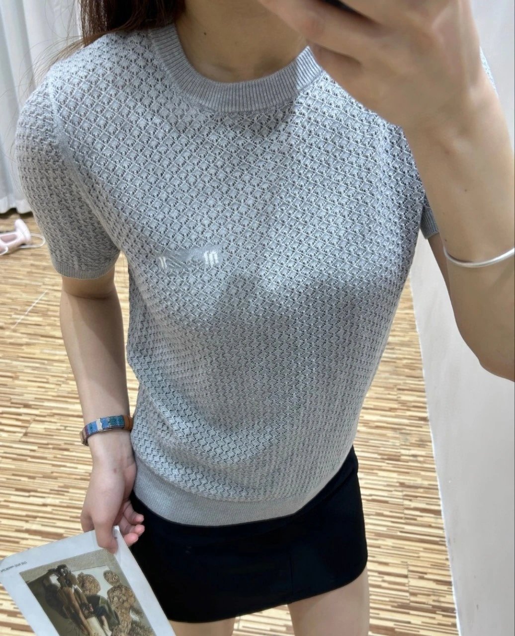 MMY Mesh Knit Short-Sleeve Sweater Pink - 4